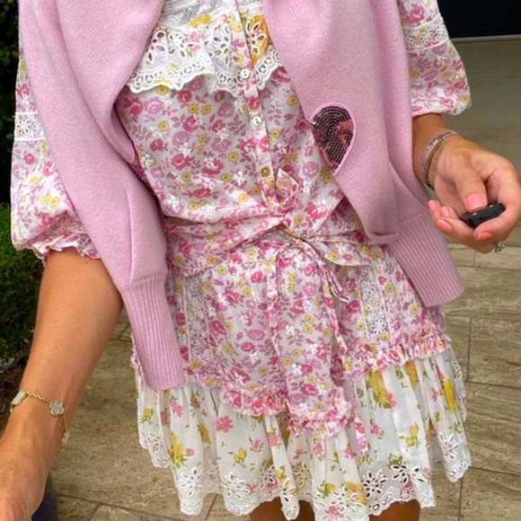 LoveShackFancy Becca Pink Floral Eyelet Ruffles Mini Skirt Size M - Picture 9 of 14